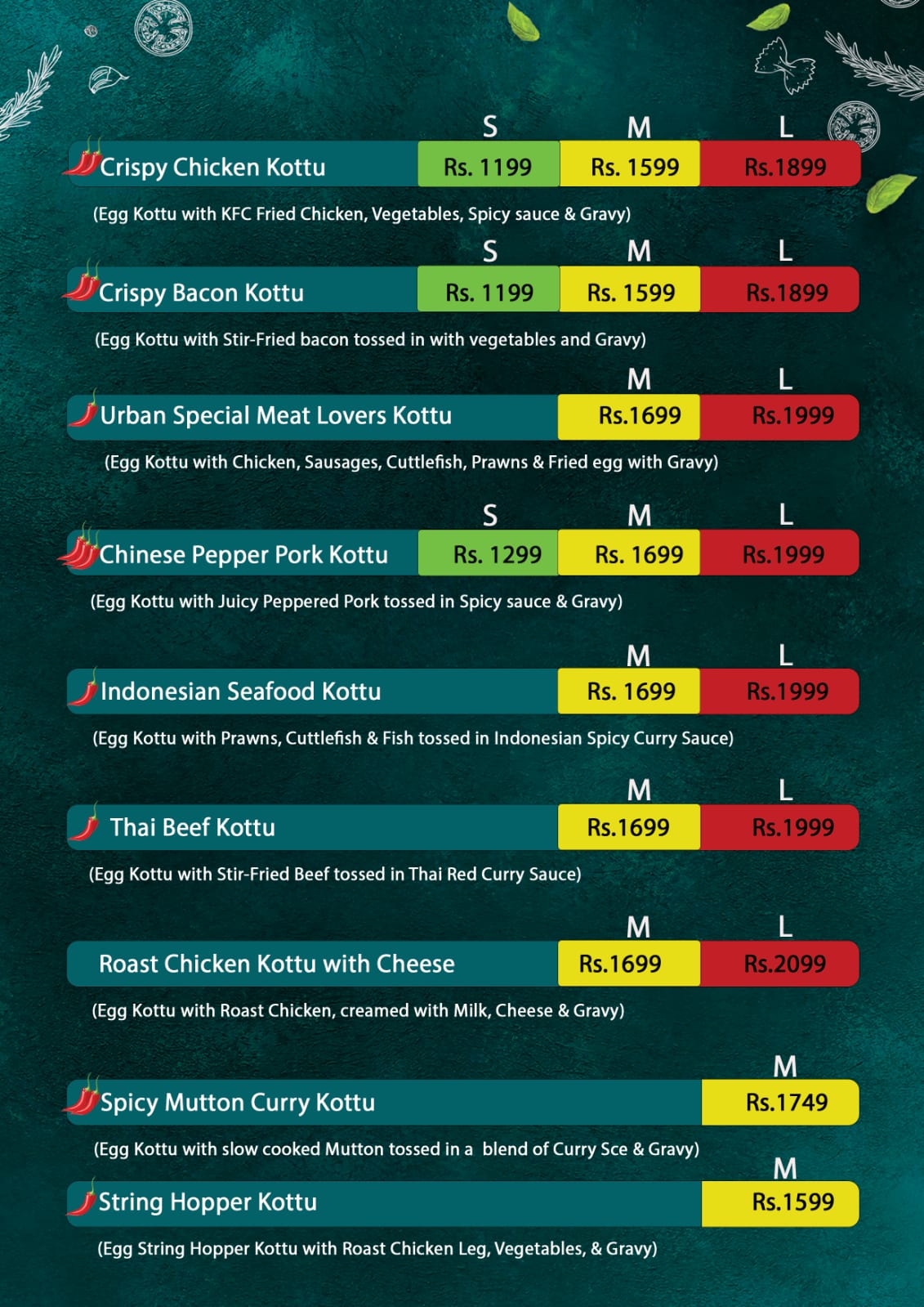 Pasta Menu